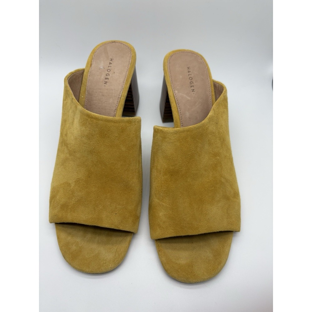 Halogen Faye Asymmetrical Slide Sandal In‎ Yellow Suede, Size 9.5